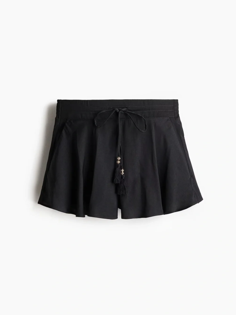 H&M Divided Women's Black Tassel Tie Waist Shorts Boho Casual - Picture 1 of 10